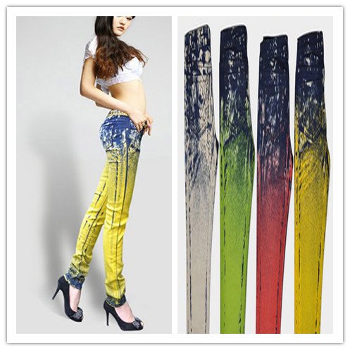 Special Designer Colorful Printing Slim Denim Jean Four Color Lady Jeans free shipping