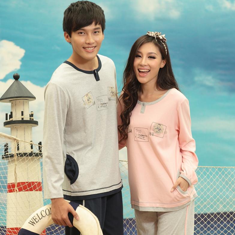 Special offer new autumn long sleeve knit cotton cute cartoon men and women lovers pajamas leisure wear two piece