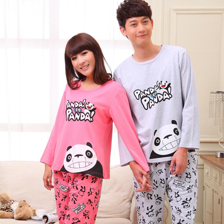 Special offer new autumn long sleeve knit cotton cute cartoon men and women lovers pajamas leisure wear two piece