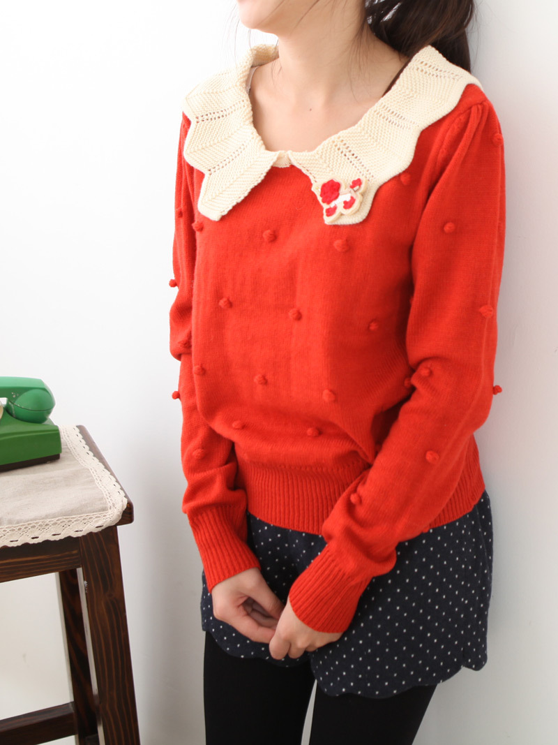 Sphere brooch turn-down collar small fresh red new arrival sweater 2 - 11