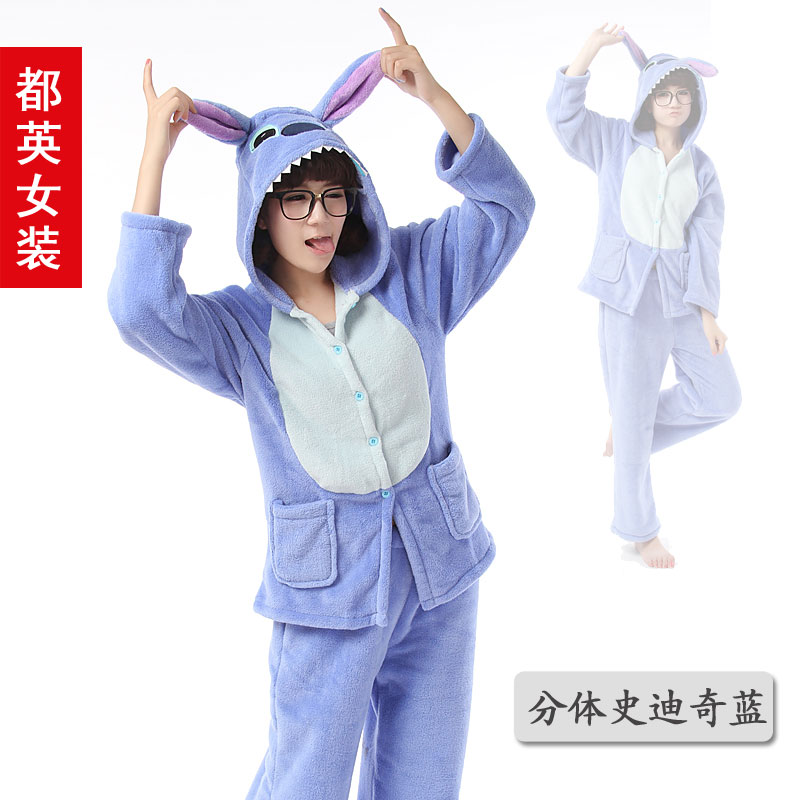 Split coral fleece cartoon animal sleepwear female autumn and winter long-sleeve stitch lounge