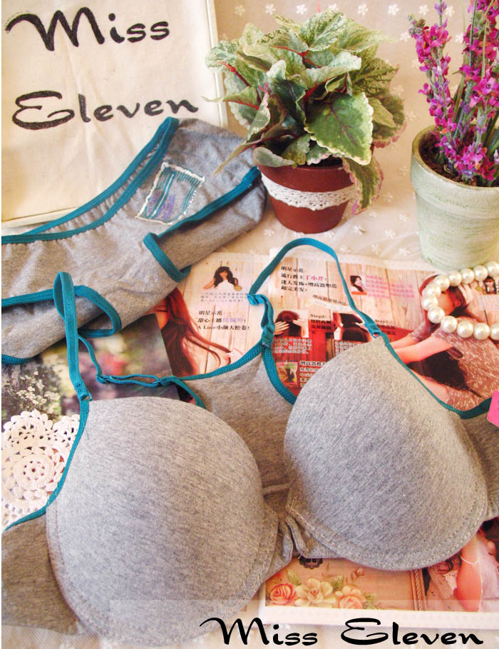 Sports elegant front button 100% cotton underwear bra set