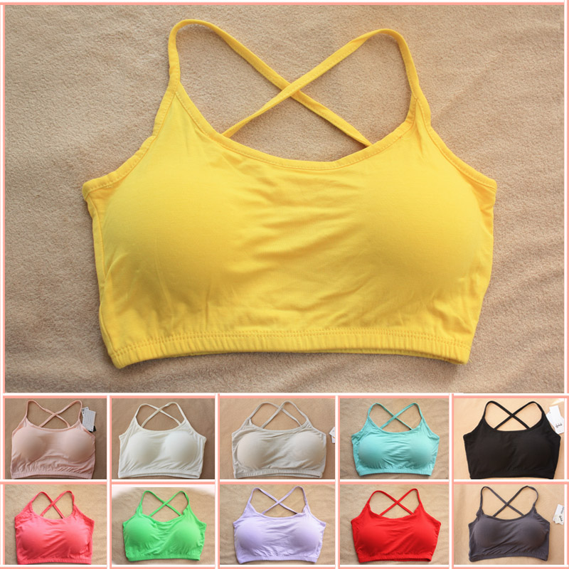 Sports fashion cross shoulder strap halter-neck type tube top pectoral girdle pad modal bra yoga bra wireless