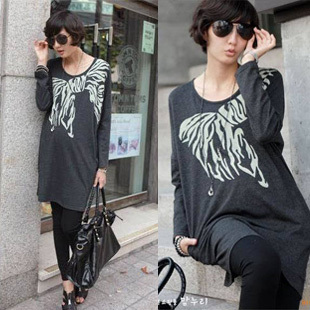 Spring 100% cotton maternity clothing long-sleeve T-shirt bow print plus size long design top y050