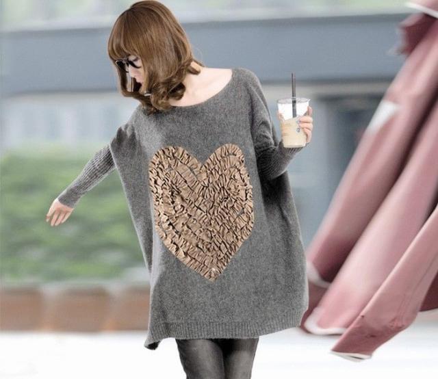 Spring 2012 love batwing sleeve plus size o-neck loose pullover sweater cardigan outerwear