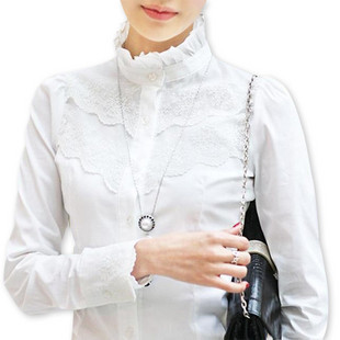 Spring 2012 slim lace decoration stand collar long-sleeve female shirt summer popular women's