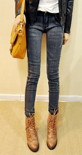 Spring 2013 all-match thin dark grey water wash elastic jeans boot cut jeans female trousers