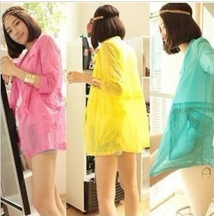 Spring 2013 candy color summer medium-long sun protection clothing cardigan long-sleeve transparent thin outerwear female spring