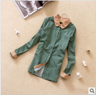 Spring 2013 Couture Korean wave point of self-cultivation backing all-match long-sleeved shirt cotton shirt splicing cj392