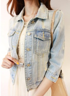 spring 2013 Denim Jacket Women 3/4 Sleeve Vintage Hole Brief Denim coat, S-L Free Shipping