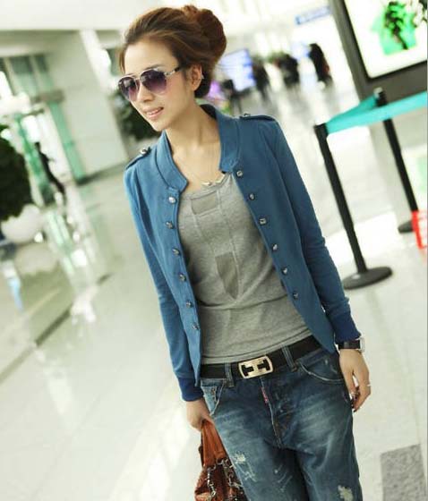 Spring 2013 New Style Solid color collar epaulettes Double-breasted coat for women coat