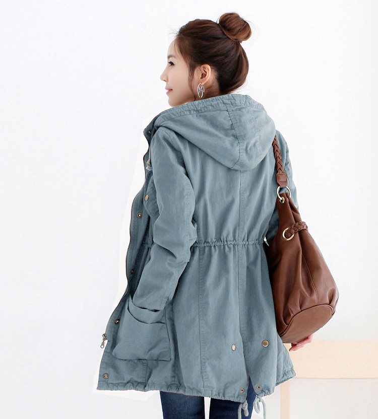 Spring 2013 Sky Blue casual medium-long with a hood trench thickening outerwear autumn and winter overcoat