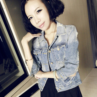 Spring 2013 - three quarter sleeve denim outerwear female water wash distrressed fashion all-match denim outerwear trend