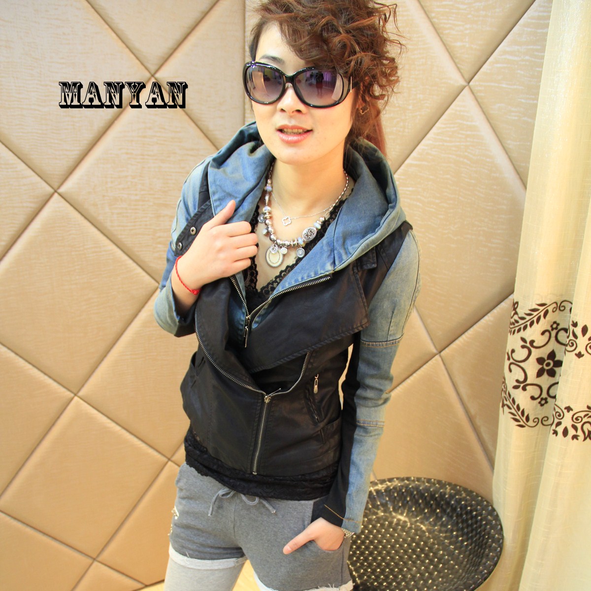 Spring 2013 women's fashionable casual short jacket with a hood denim outerwear female