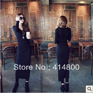 Spring 2013 women's knitted one-piece dress slim long-sleeve basic long skirt thick