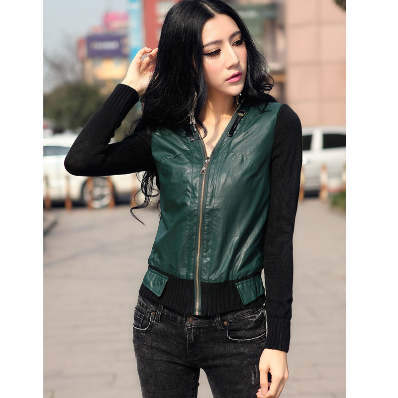 Spring 2013 women's PU fashion water washed leather short design leather clothing outerwear black red o-neck