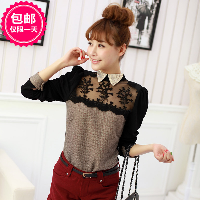 Spring 2013 women's sweet gauze woolen patchwork l1-3 casual shirt