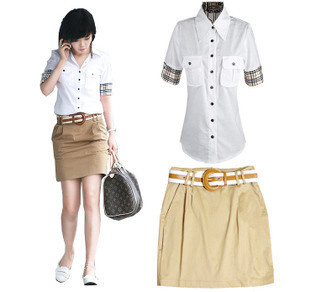 Spring 2013ol career dress set slim waist cotton short-sleeve shirt 100% bust skirt belt