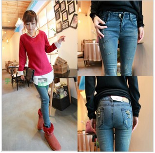 Spring 336 thin skinny pants pencil pants button jeans