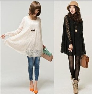 Spring all-match vintage sexy loose big skirt long design lace shirt 81300