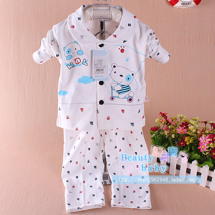 Spring and autumn 100% cotton baby turn-down collar cardigan underwear twinset baby clothes children underwear set 7072