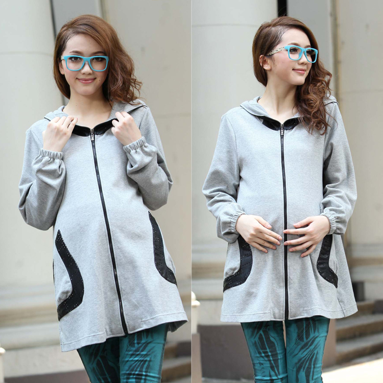 Spring and autumn 100% cotton maternity clothing outerwear maternity top medium-long long-sleeve cardigan