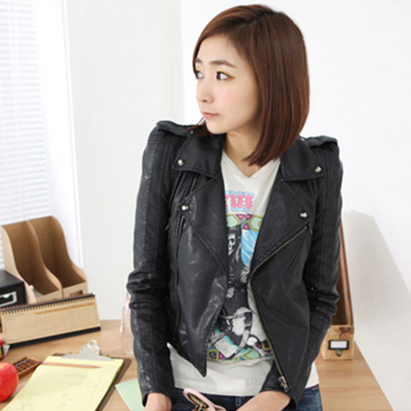 Spring and autumn 2012 women's casual all-match turn-down collar coat PU clothing Free Shipping