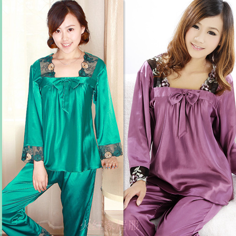 Spring and autumn 3xxxl plus size plus size women's silk sleepwear long-sleeve lounge elegant noble paragraph