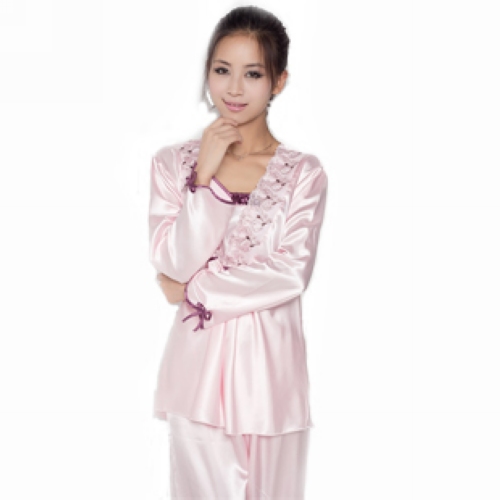 Spring and autumn aesthetic elegant sleepwear long-sleeve silk sexy female spring and autumn women's set fashion silk