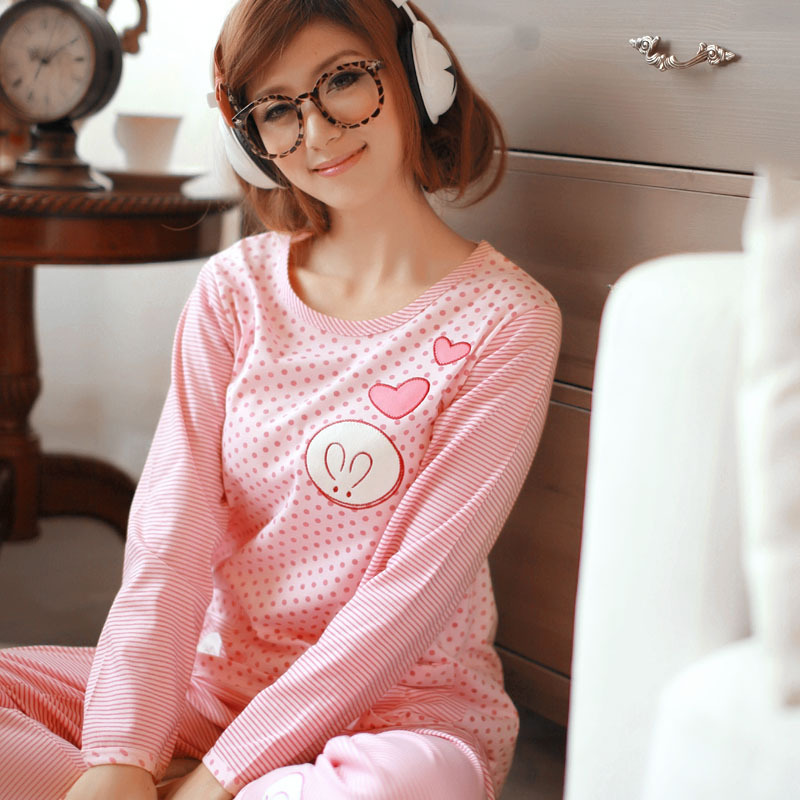 Spring and autumn at home service summer spring and autumn cotton long-sleeve women's sleep set lounge