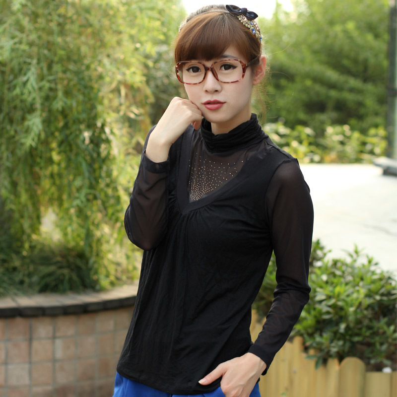 Spring and autumn basic shirt black turtleneck long-sleeve loose women's all-match T-shirt brief