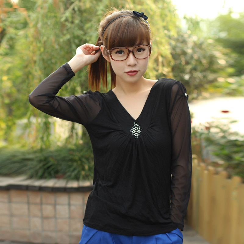 Spring and autumn basic t-shirt V-neck loose women's modal long-sleeve all-match basic shirt