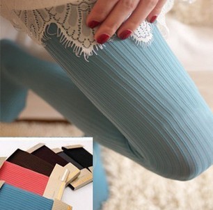 Spring and autumn candy color coarse vertical stripe velvet pantyhose stockings thick female thin socks