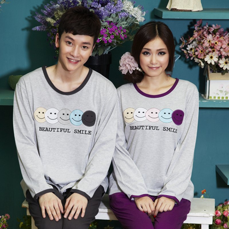 Spring and autumn cartoon cotton lovers sleepwear smiley lounge long-sleeve lovers casual lounge