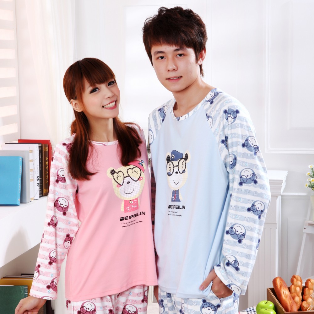 Spring and autumn cartoon lovers lounge sleepwear autumn 100% cotton long-sleeve set