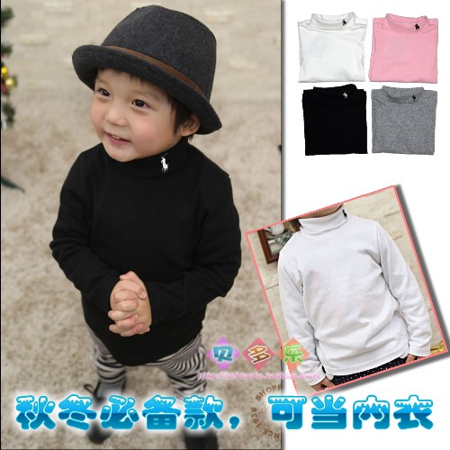 Spring and autumn child male female child 100% cotton turtleneck thermal underwear long-sleeve T-shirt basic shirt children's