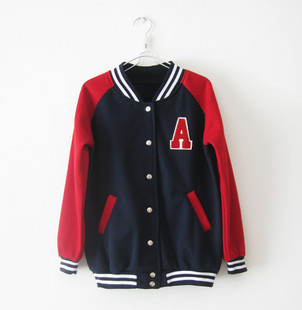 Spring and autumn color block decoration stand collar a letter casual fleece sweatshirt baseball clothing baseball uniform