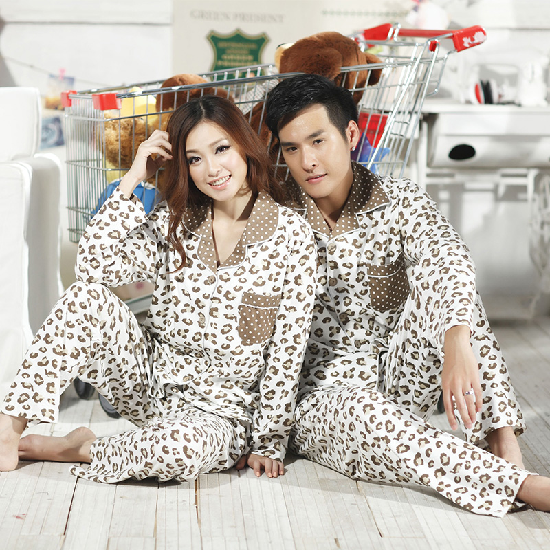 Spring and autumn couple pajamas long sleeve recreational leisure wear women pajamas set men knit pajamas 2221 free delivery