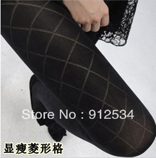 Spring and autumn dimond plaid pantyhose stockings black velvet meat socks