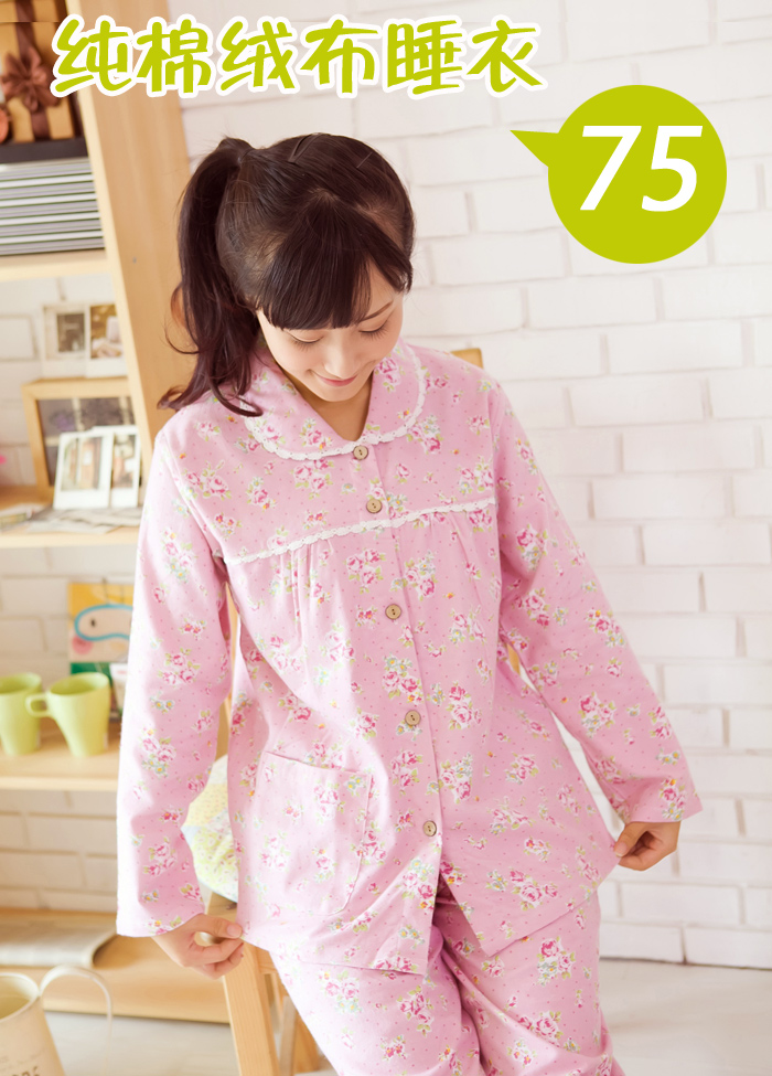 Spring and autumn elegant vintage flannelet 100% cotton 100% cotton sleep set lounge