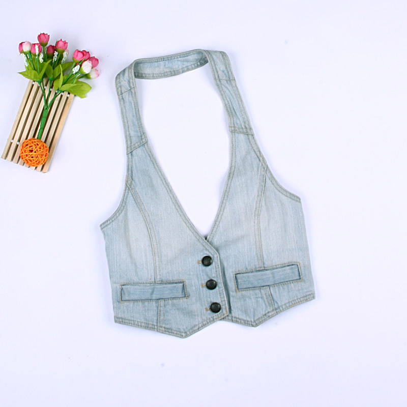 Spring and Autumn Fashion Female Small Denim Halter-neck Vest