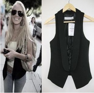 Spring and autumn fashion slim long design vest brief all-match small Women black  vest