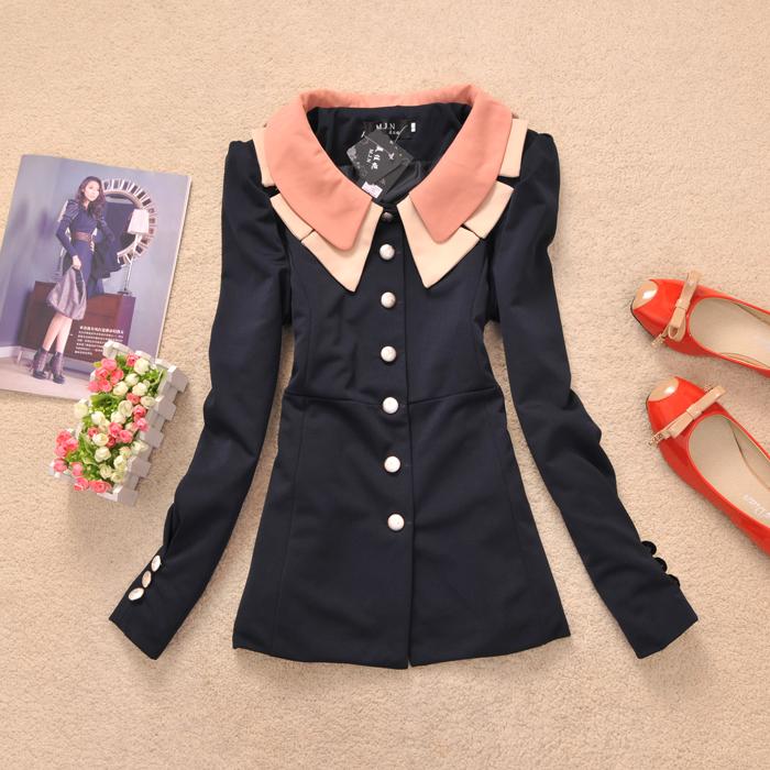 Spring and autumn female fashion all-match color block double collar slim outerwear 705 (WC026)