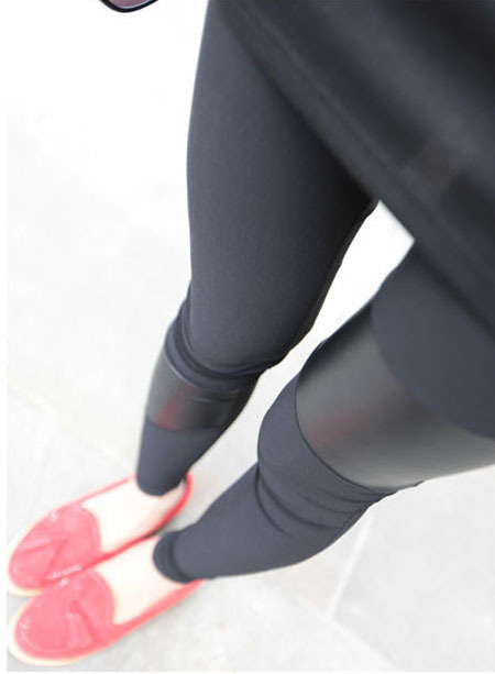 Spring and autumn female fashion high quality patchwork faux leather pants legging warm ankle length trousers pants