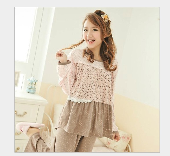 Spring and autumn female small lace princess long-sleeve sleepwear lounge set