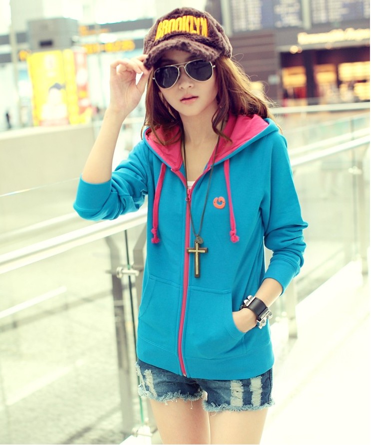 Spring and autumn juniors clothing outerwear hoodie top women's sweatshirt casual sports thin long-sleeve cardigan