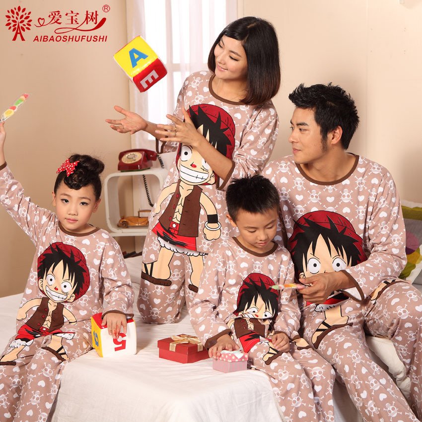 Spring and autumn knitted cotton long-sleeve lovers family fashion sleepwear cartoon one piece lounge