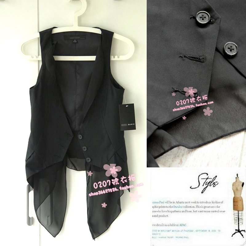 Spring and autumn lace chiffon medium-long slim suit small vest women's black 68