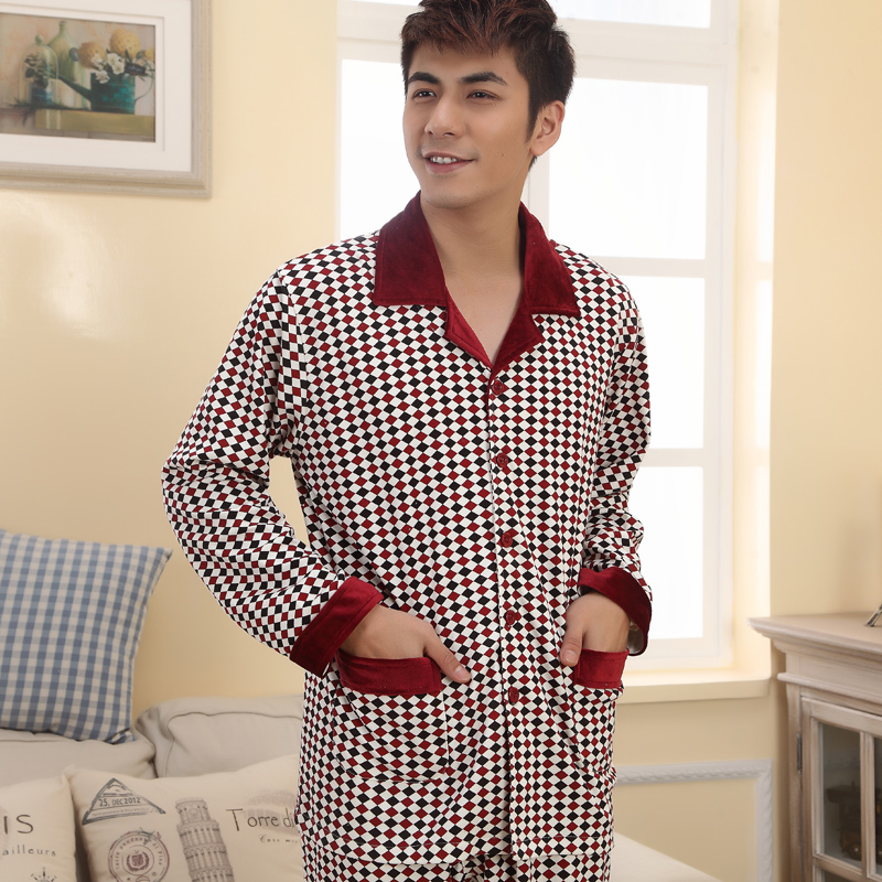 Spring and autumn long sleeve length pants cardigan men's lounge male open front sleepwear 100% cotton 100% cotton casual color