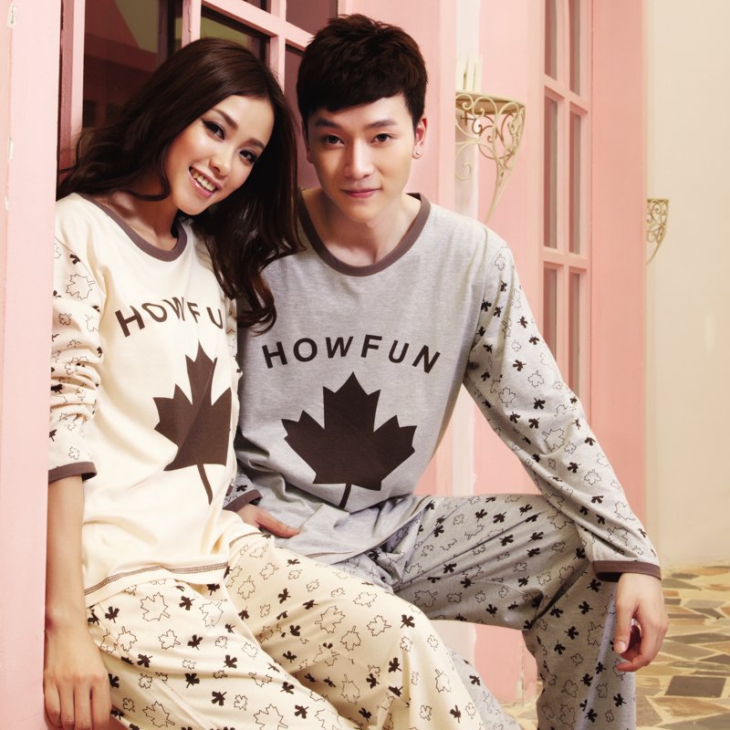 Spring and autumn long-sleeve lovers sleepwear casual lounge male women's cotton sleep set